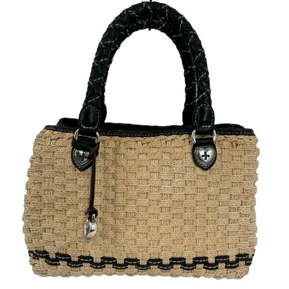 Brighton Raffia Braided Leather Handles and Trim Handbag - Picture 1 of 13